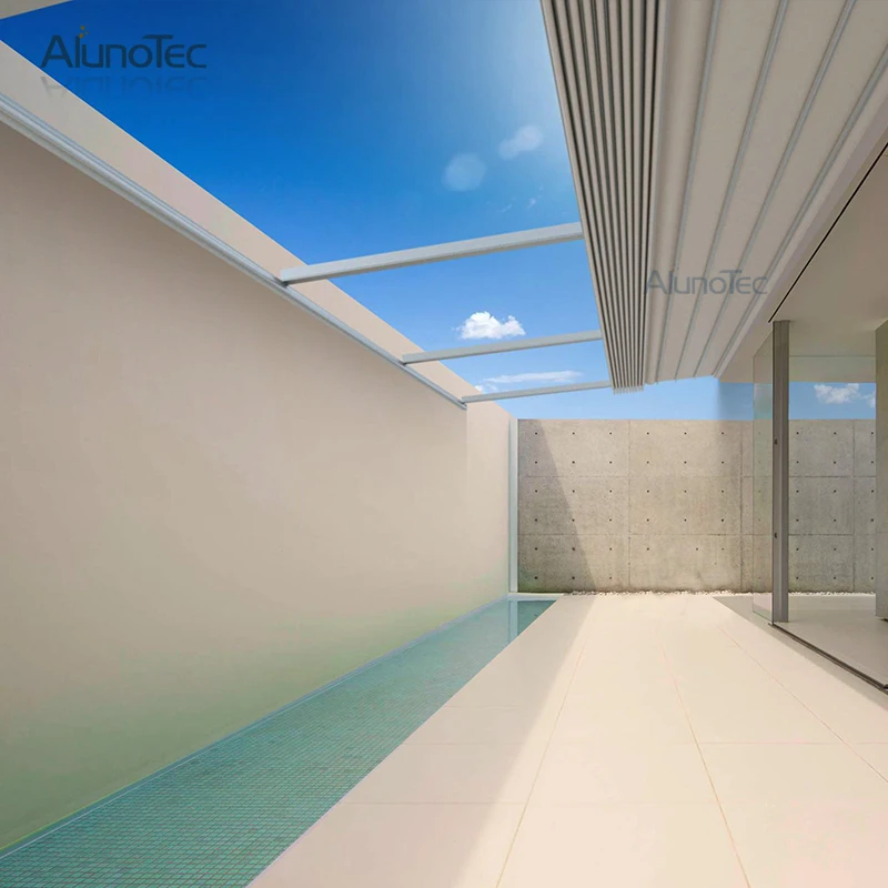 Wall Hanging Waterproof Motorized Retractable Awnings Pergola With Led Light For House Corridor