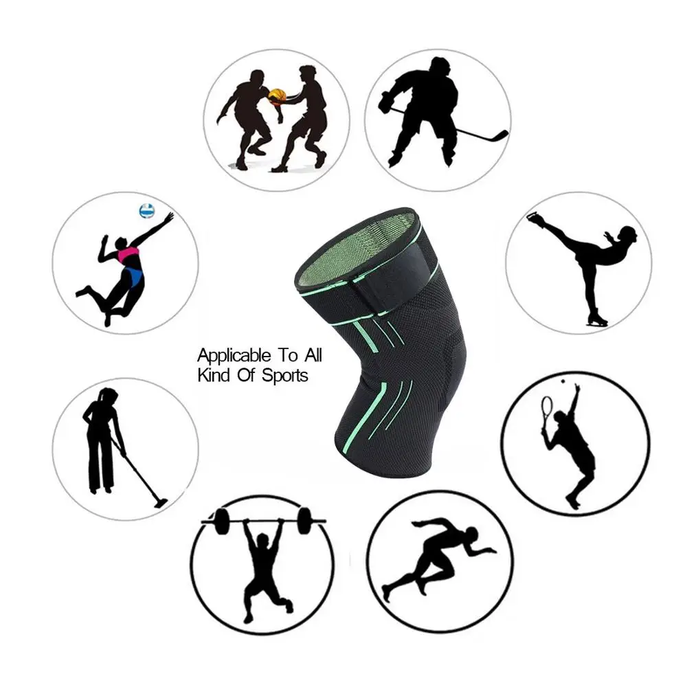 Custom Breathable Powerful compression knee brace sleeve anti-slip strip knitted knee brace for sport protect