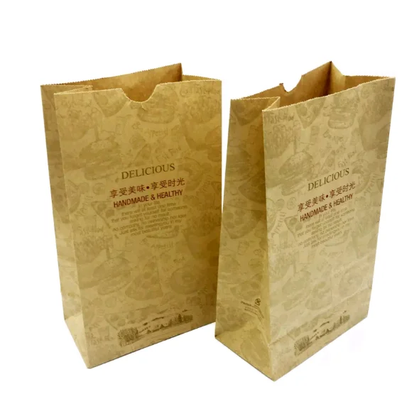 Custom Logo Kraft Paper Bag To Take Away Fast Food Kraft Paper Bag For Bread