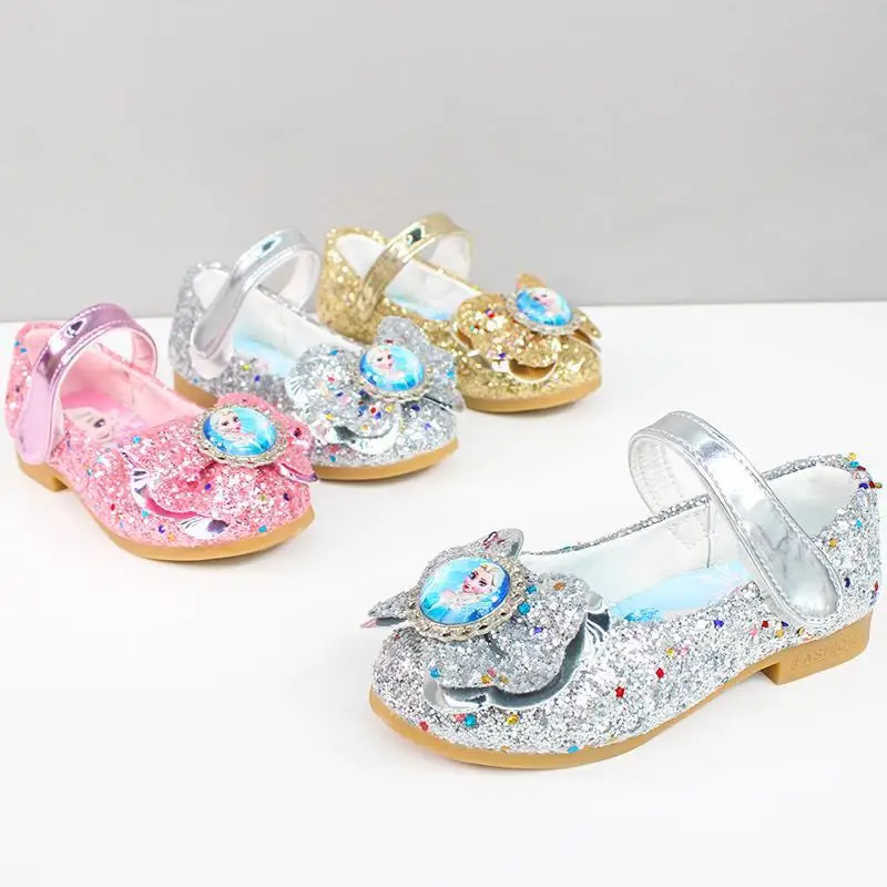 Детские тапочки льда цвета обувь Эльзы Осень блестки детская обувь