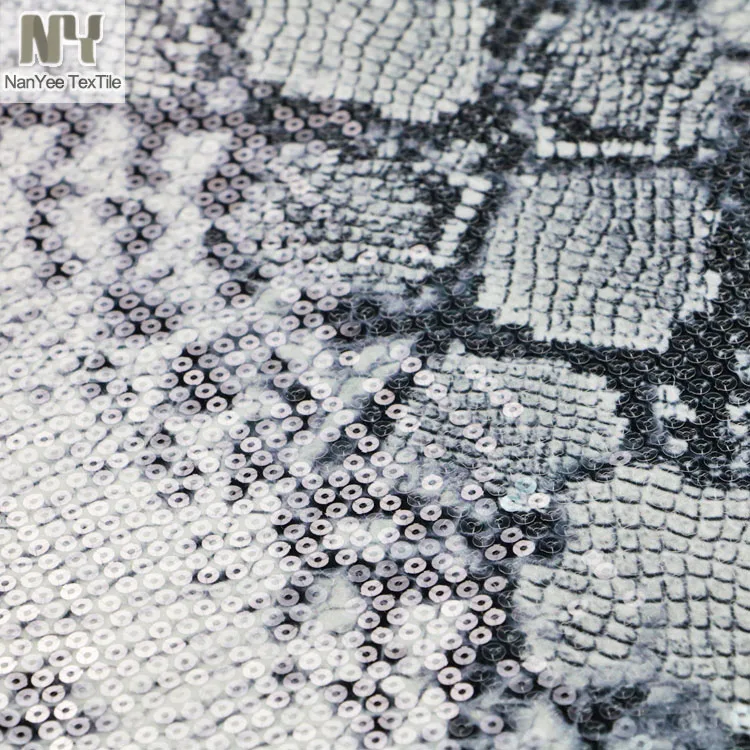 Nanyee Textile  Polyester Jersey Snake Animal Printed Fabric With Clear Sequin