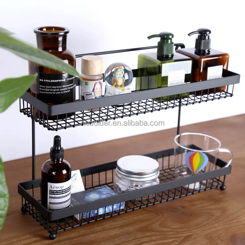 Multi-function 2 tiers black metal wire storage shelf rack for space saving