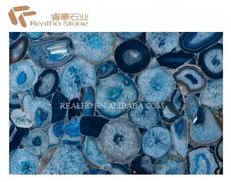 Translucent Luxury Semi-Precious Stone Backlit Blue Agate Slabs