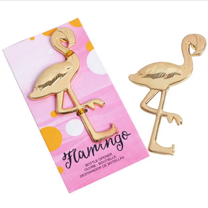 zinc alloy gold flamingo bottle opener card backing