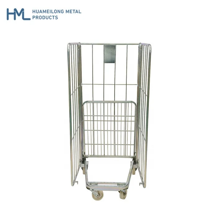 A frame material transport portable steel storage folding industrial wire mesh roll cages trolleys