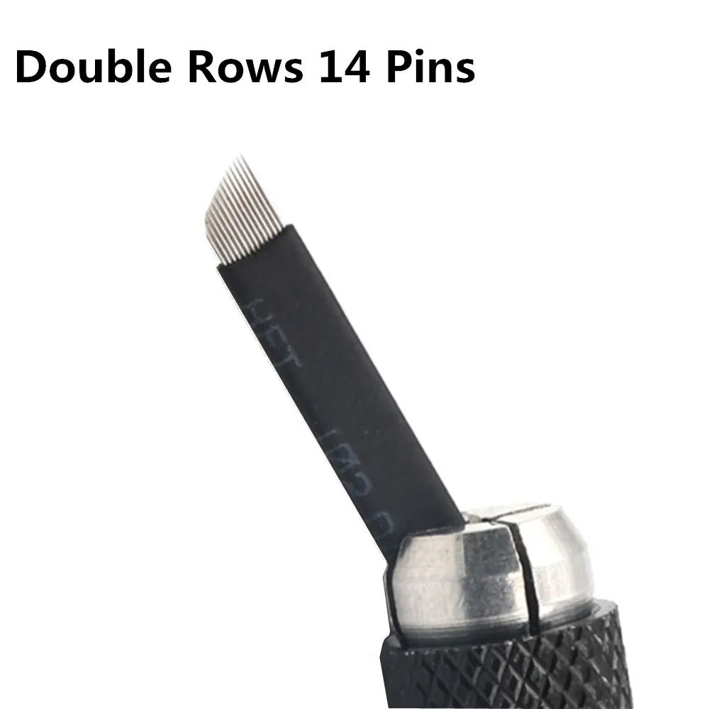 Постоянный макияж Microblading иглы двойными рядами черный 14 контакты лезвие для бровей Руководство татуировка перо