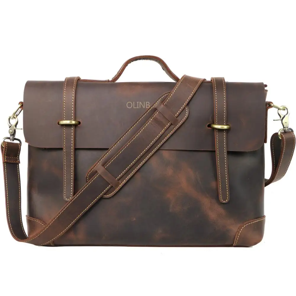 Custom Logo Leather Office Business Computer Laptop Briefcase Bag For Men