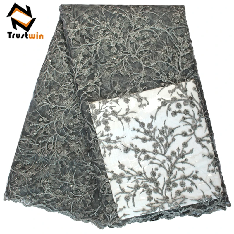 Handmade unique african sequin flower embroidery french beaded nigerian tulle lace fabric