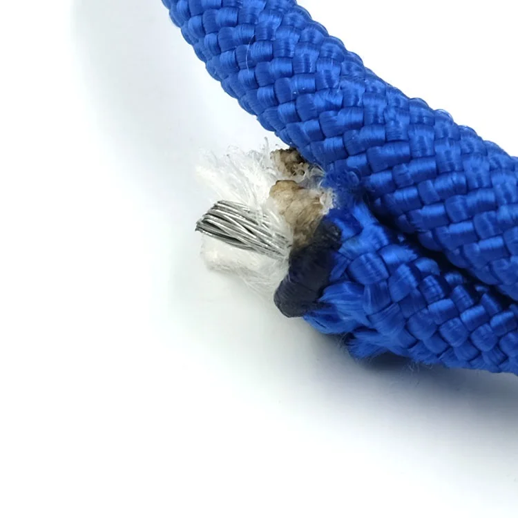 Blue color nylon braided rope climbing rope with steel wire core