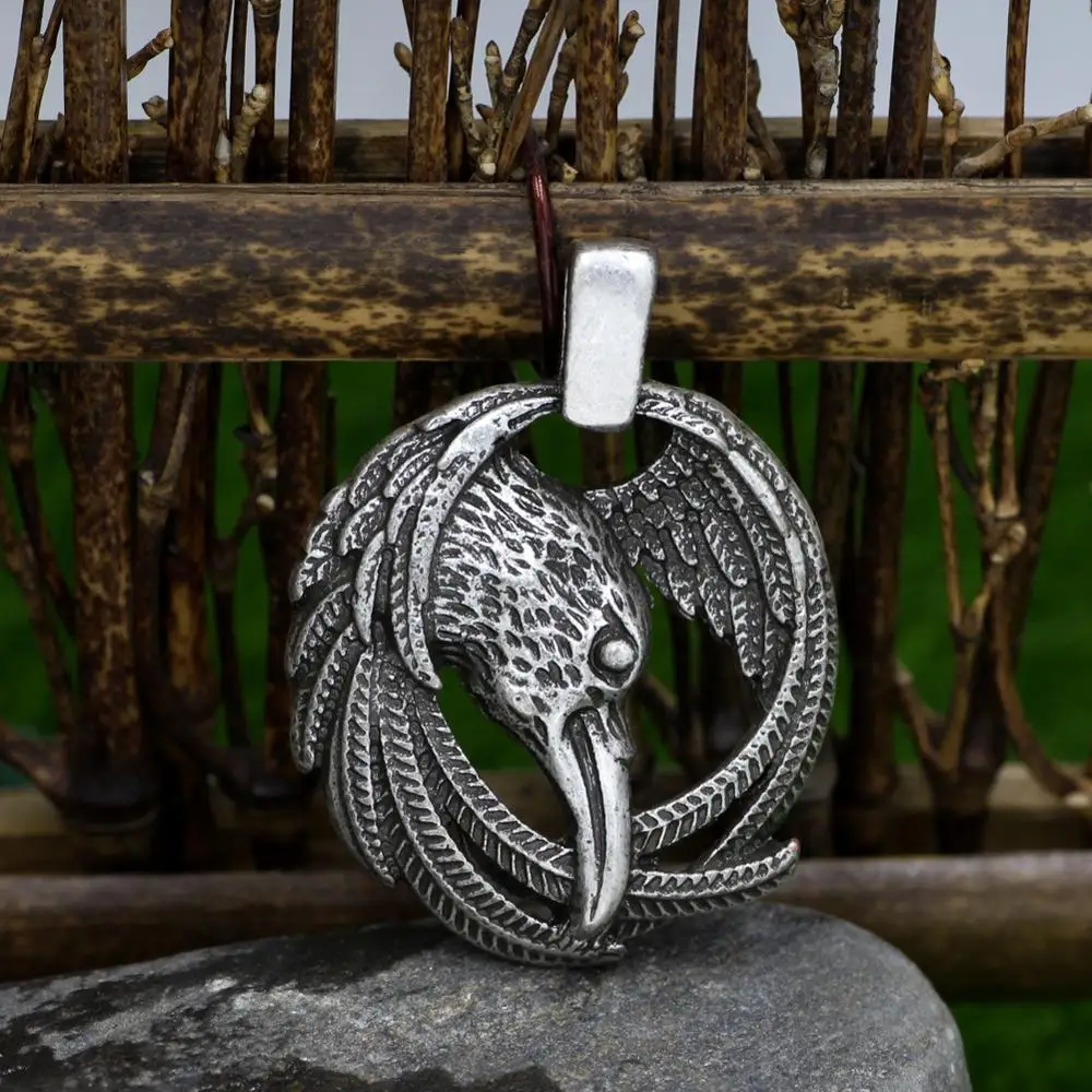Оптовая продажа ожерелье с кулоном в виде Руны из античного серебра скандинавские Викинги Ворон ювелирные изделия
