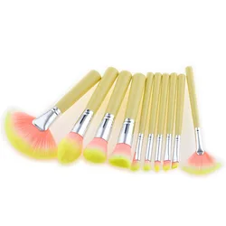 Wholesale High Quality Pink Yellow Beautiful Synthetic Pro Professional Makeup Brushes 10 Set Private Label