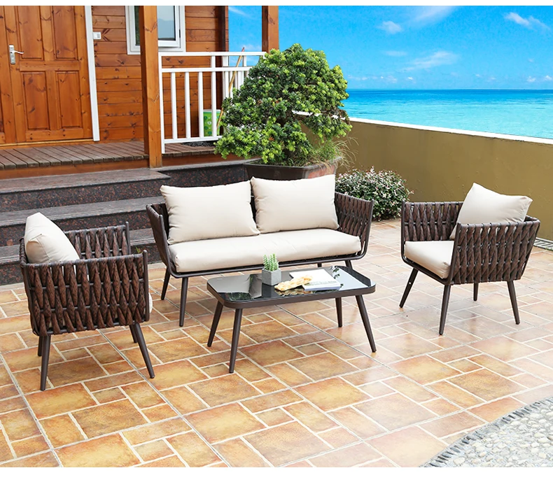 
living room bedroom sofa balcony outdoor seat rattan chair coffee table sofa combination sunscreen waterproof rattan furniture 