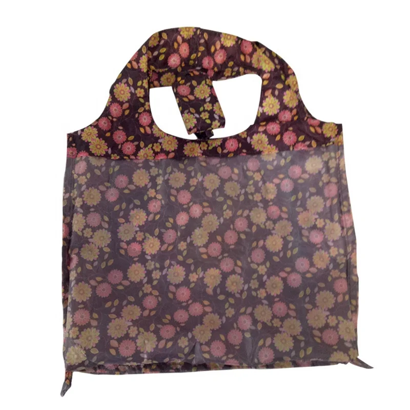 Eco Cheap Reusable Bag Fabric Folding Polyester Shopping Bag Floral Pattern Printed Ecobag