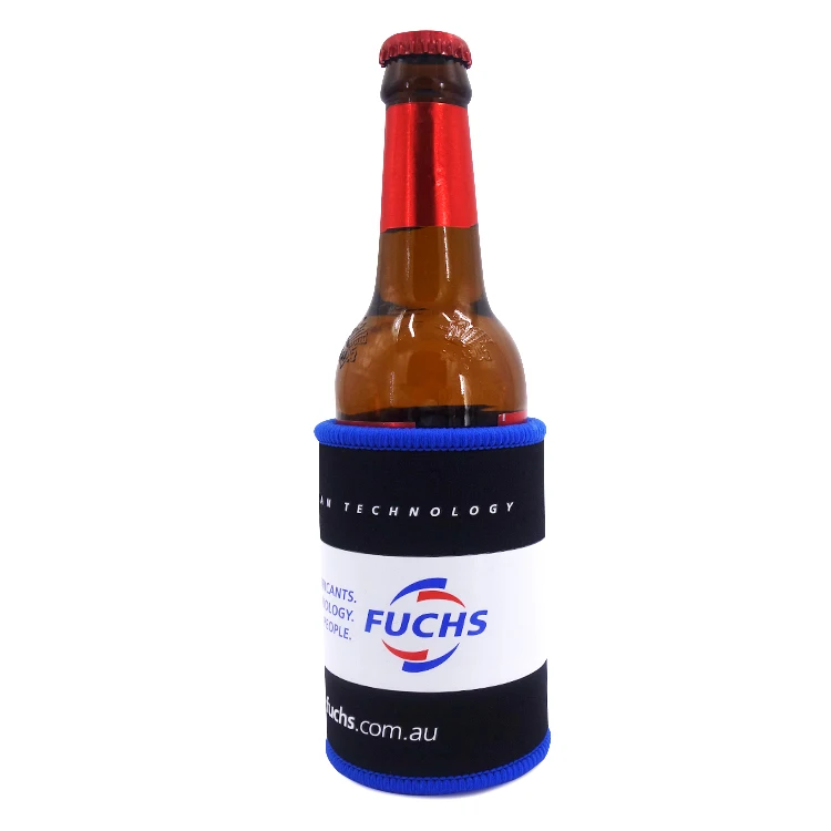 China factory  supply custom top and bottom overlocked ,taped side neoprene stubby holder, 330 ml beer holder