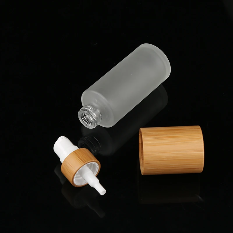bamboo lotion pump bottle glass bottle bamboo lid straw pump bottle big bamboo cap