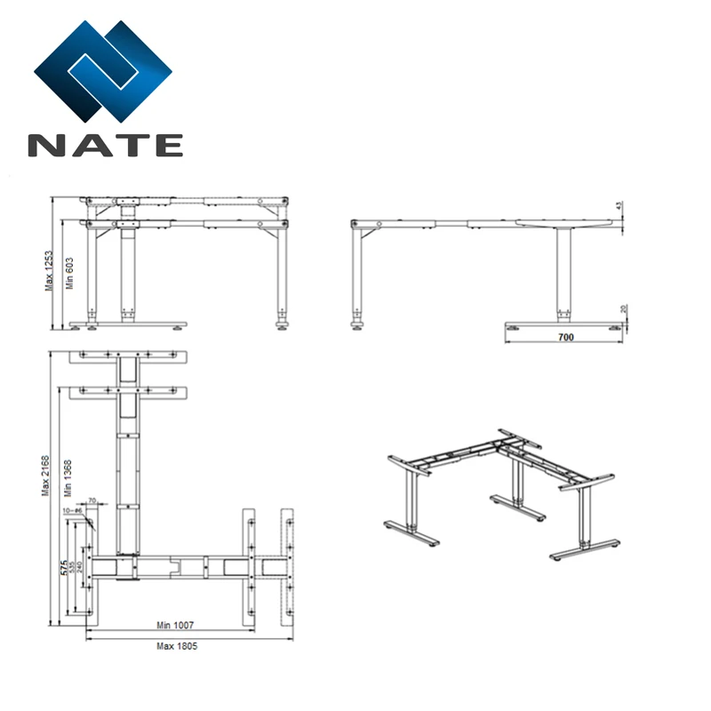 L Shape crank adjustable computer desk stand up desk adjustable height sit stand table