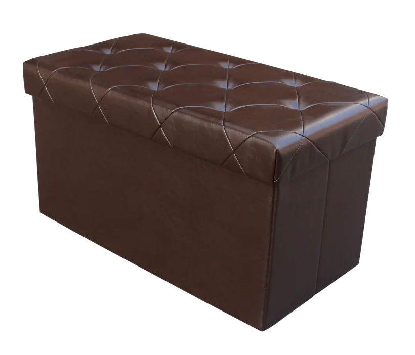 Customized Luxury waterproof Brown PU leather foldable Storage Ottoman bench set series for living room