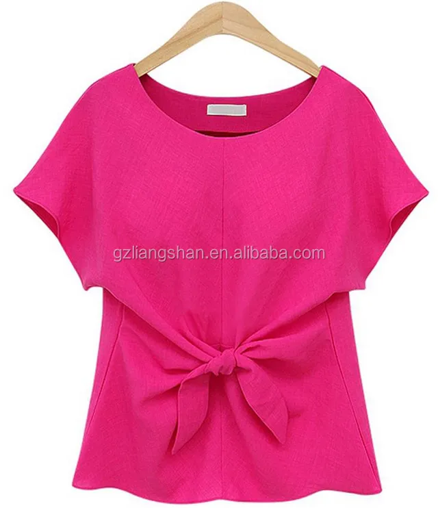 Korean Ladies Tops Latest Fashion Blouse Design 2015 Summer Short Sleeve T Shirt Blue White Women Chiffon Blouse