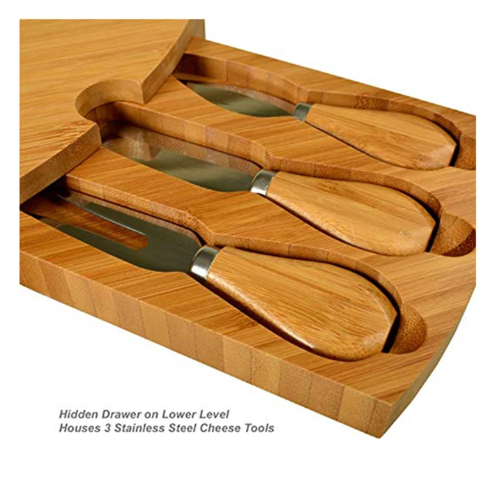 Wholesale Rectangle Wooden Bamboo Cutting Cheese Board With Drawer
