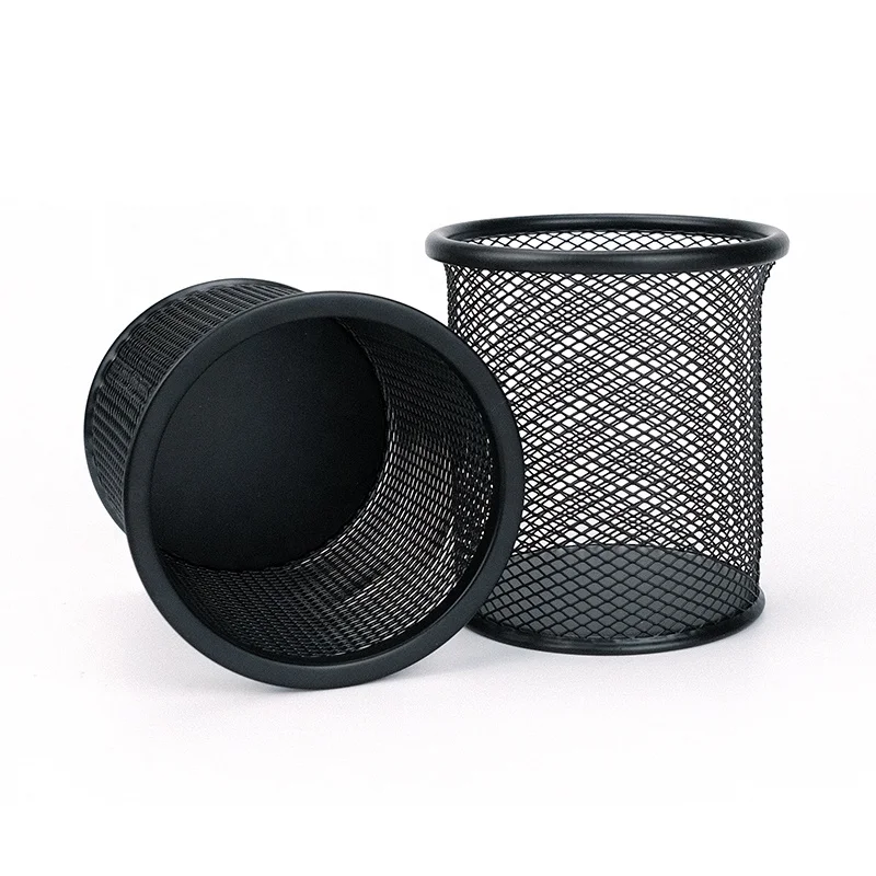 Wholesale China suppliers office desktop pencil holder desk table wire iron steel round Black metal mesh Pot pen cup