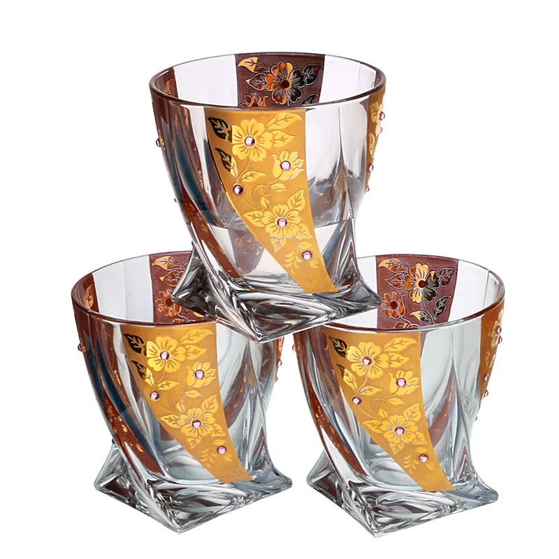 Bohemia Crystal Gold Whiskey Decanter Set with Stopper and 6 Cups crystal decanter