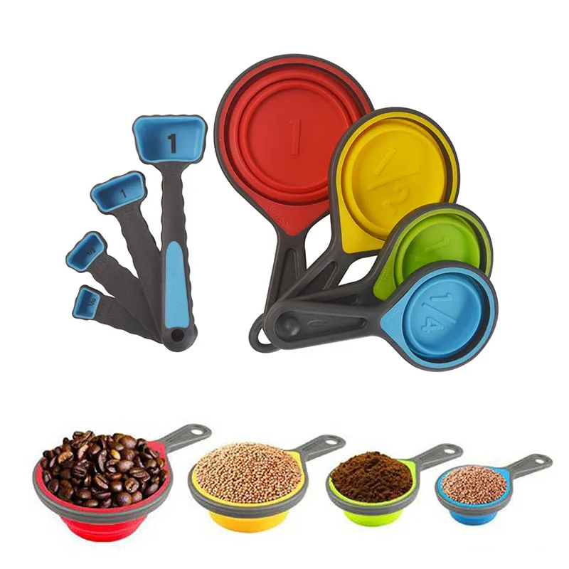 Colorful Nesting Design Silicone Collapsible Measuring Cup And Spoon Set