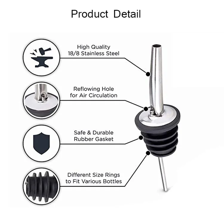 Stainless Steel Liquor Spirit Pourer Free Flow Bottle Pour Spout Stopper Olive Oil Wine Pourer