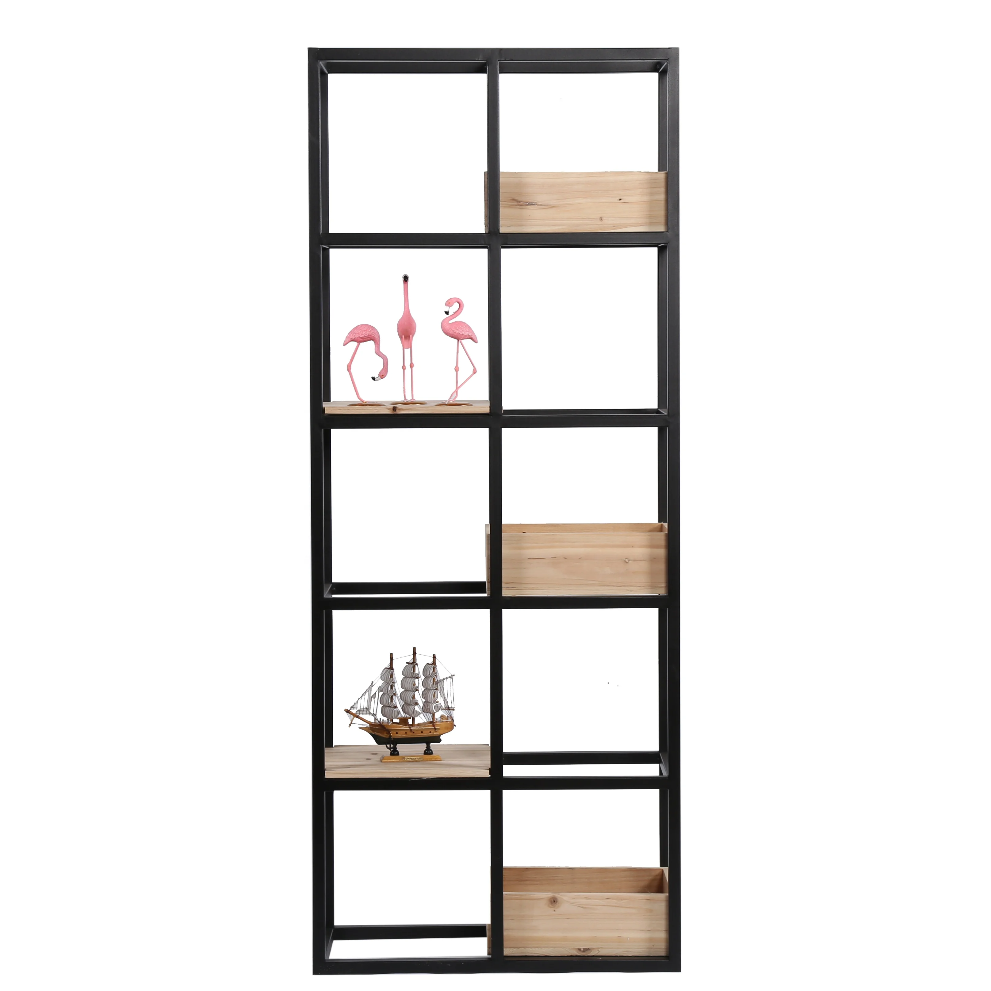 Storage cubic wooden and metal industrial bookshelf for home living room furniture
