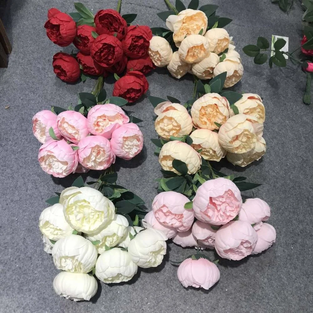 FCR1005 Wholesale 10 heads silk artificial peony flower bouquet for wedding