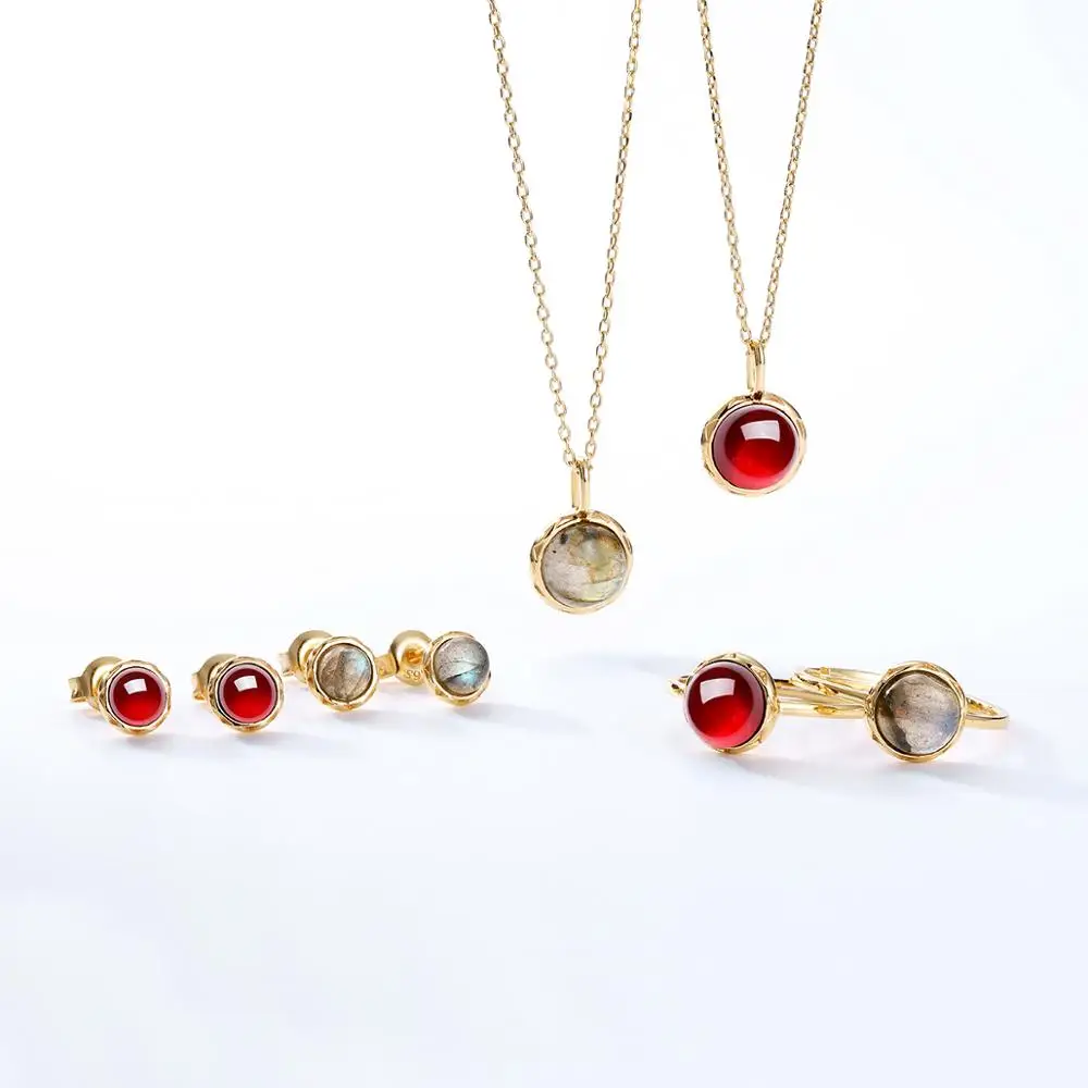 Dainty jewelry design for girls gold plated single stone Sterling silver labradorite pendant necklace