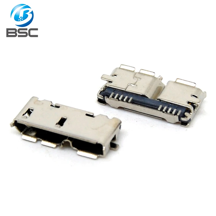 PCB Soldering Connector SMD Micro USB 3.0 Type B Female Socket Solder Jack 180 Degree for Portable Hard Drive