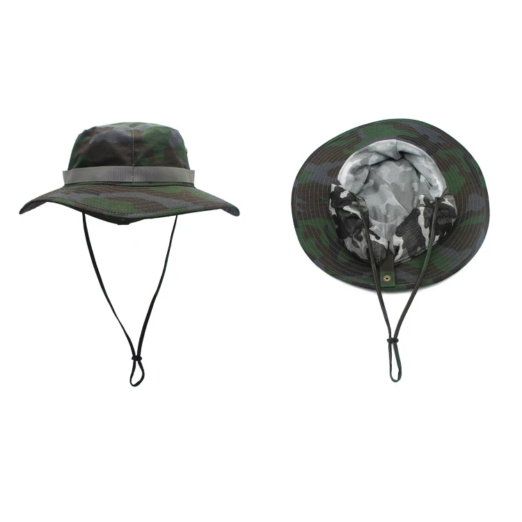 Custom Hunting Fishing Hiking Outdoor Crimping Cool Mesh Brim Camouflage Boonie Bucket Hat