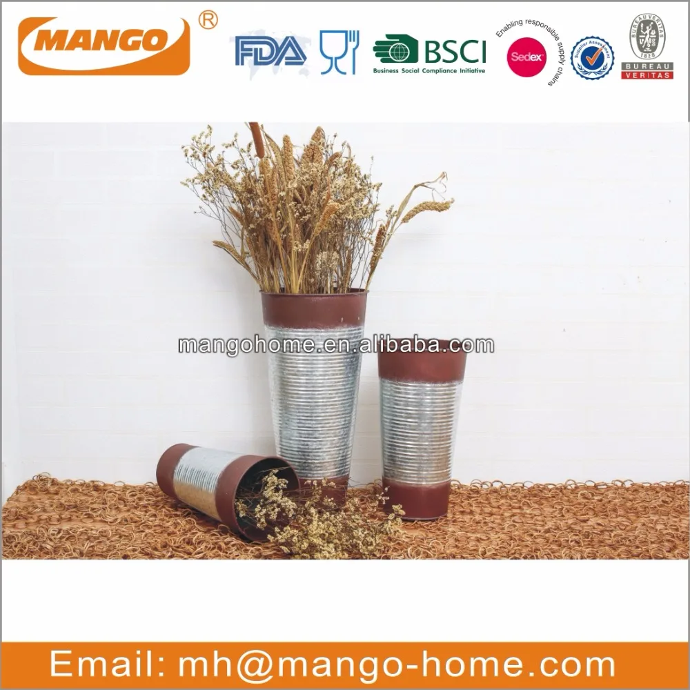 Modern Indoor Outdoor Galvanized Metal Decorative Flower Tall Vase French Bucket