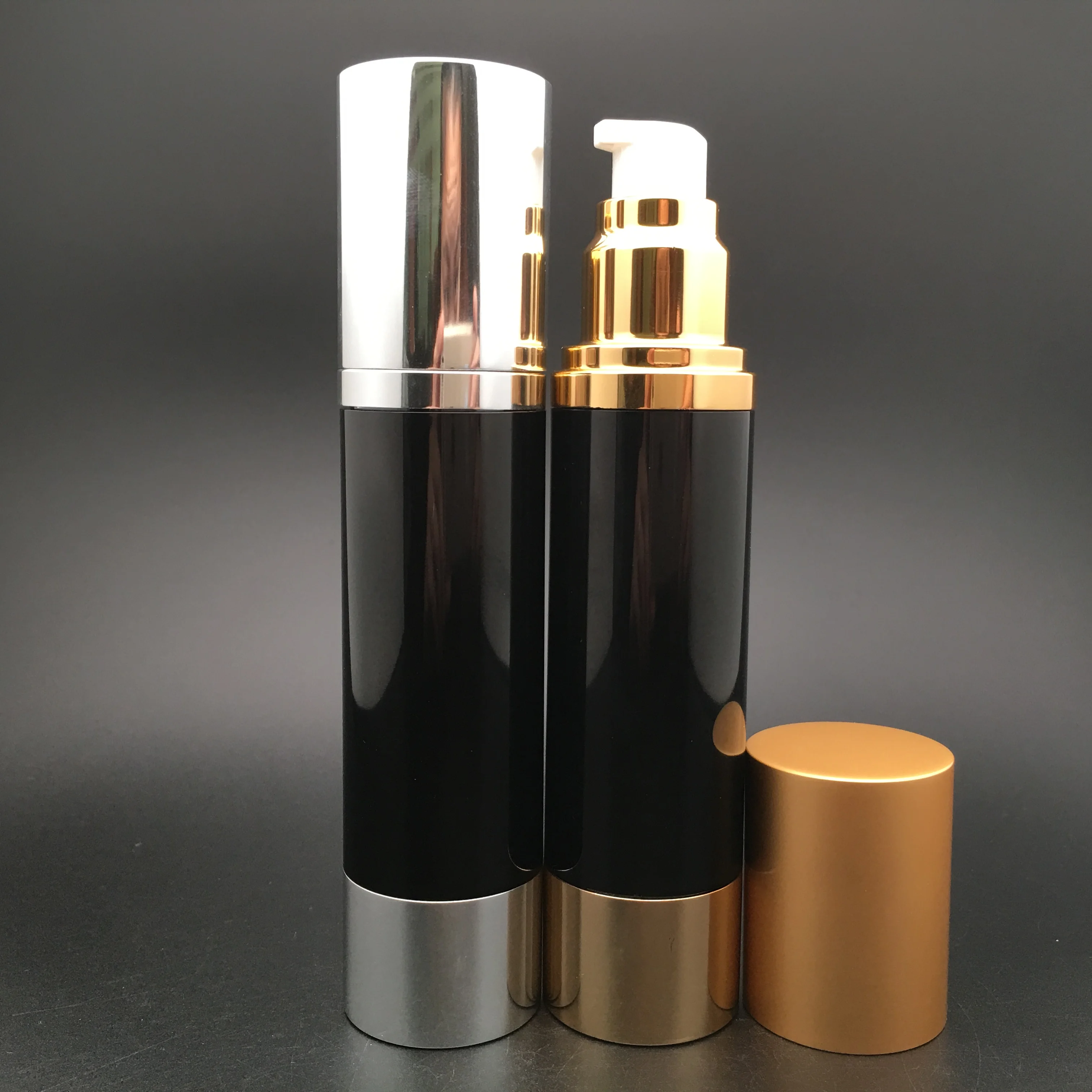 black and gold silver plastic bottle perfume bottle serum airless bottle cosmetic