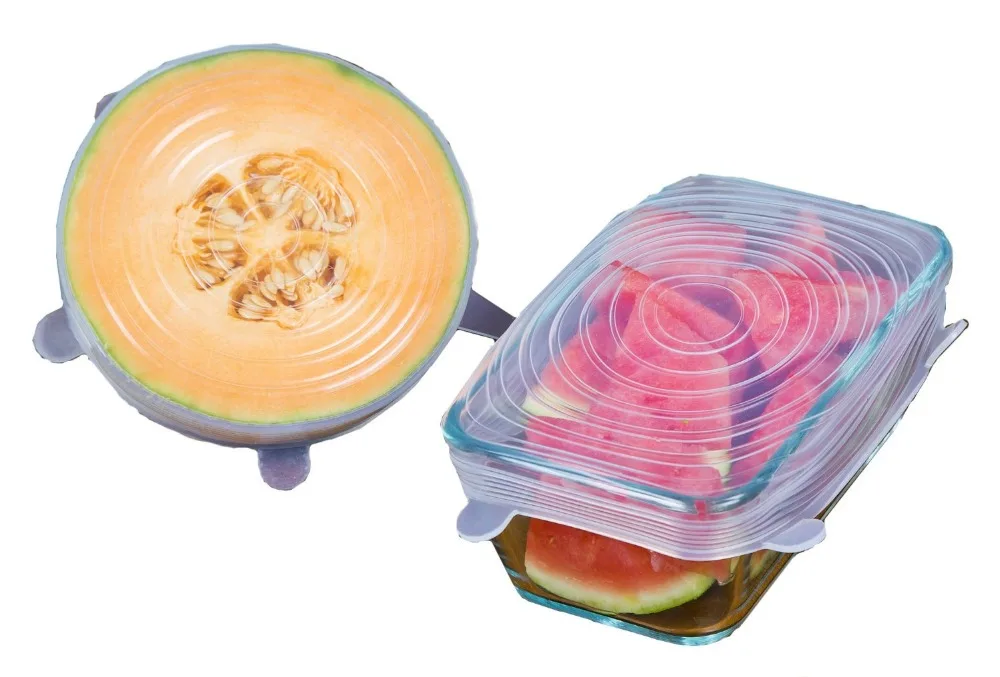 6 Pack Silicone Lids, Reusable, Super Stretch Silicone Lids, Best Durable Kitchen Baking Tool and Coolest Cooking Gadget,