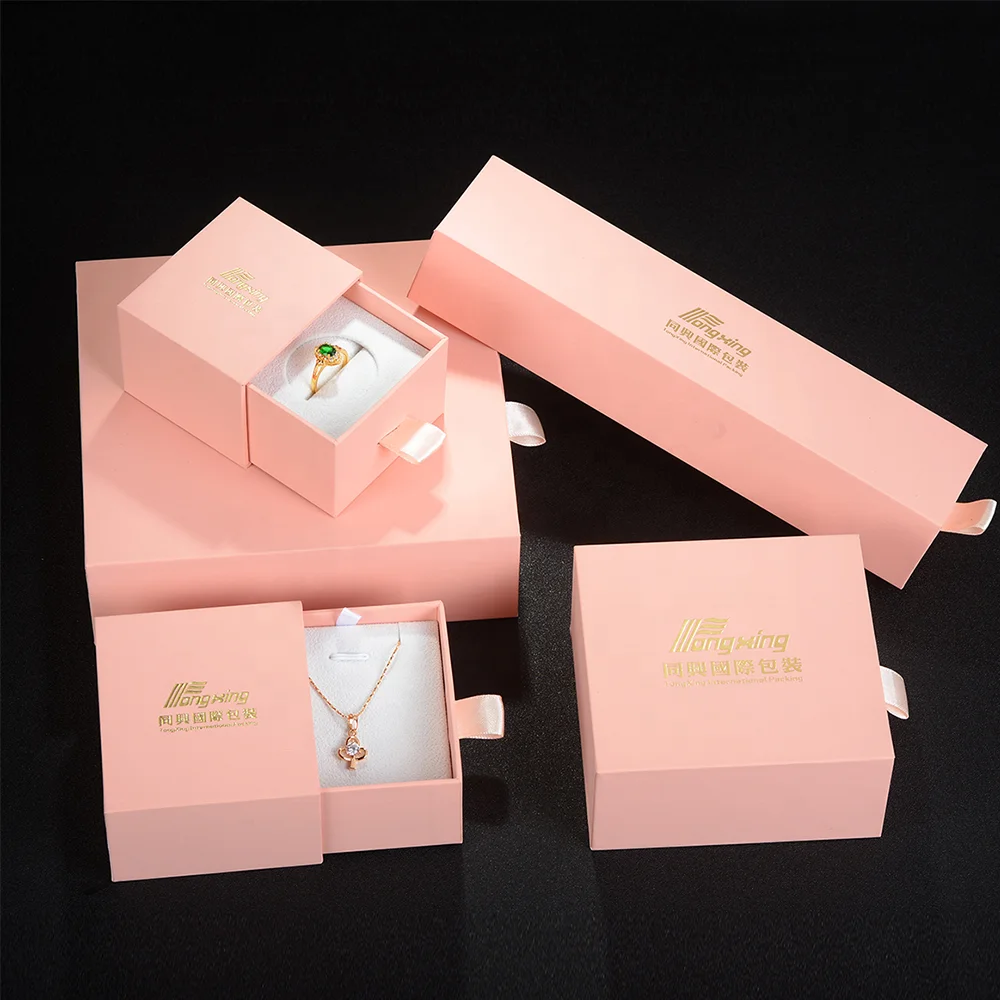 China factory pink custom fashion  hot selling sliding drawer   gift paper jewelry  ring box