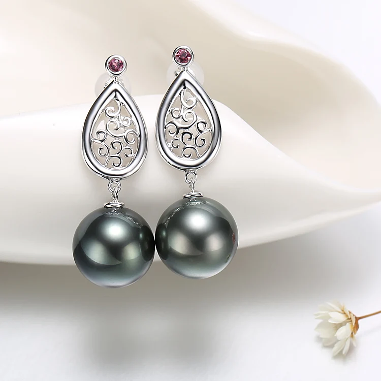 New Model 925 Silver Black Tahiti Pearl Traditional Earring