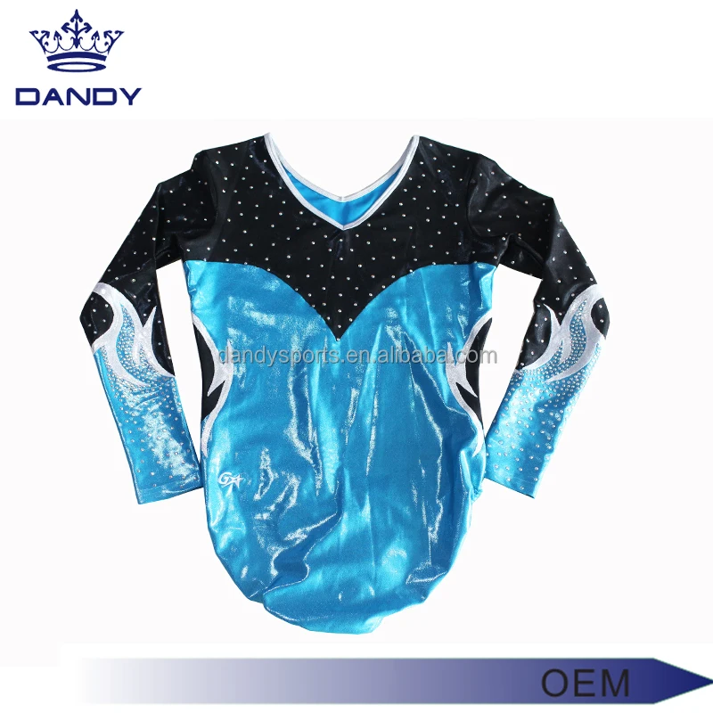 super shiny Long Sleeve leotard with rhinestones for gymnastics and dance