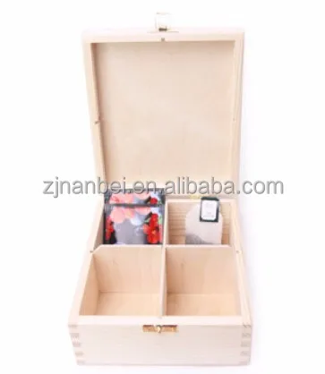 Custom logo cheap 4 compartment wood storage box for tea coffee