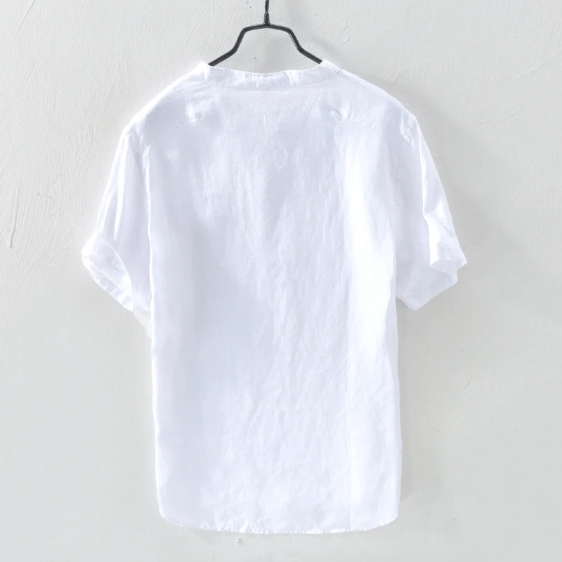 hot sale popular plain linen short sleeve man shirts
