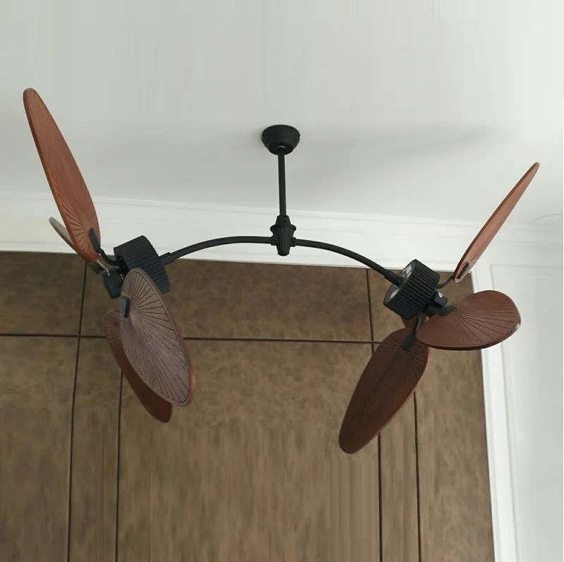 Высококачественный потолочный вентилятор ручной работы из натуральной древесины с двойными лопастями без света