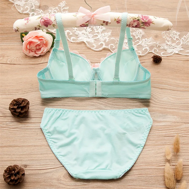 High Quality Breathable Japanese Girl Teen Panty and Bra Set Teenagers Women Cotton Push up Lace Bra Cute Bra & Brief Sets