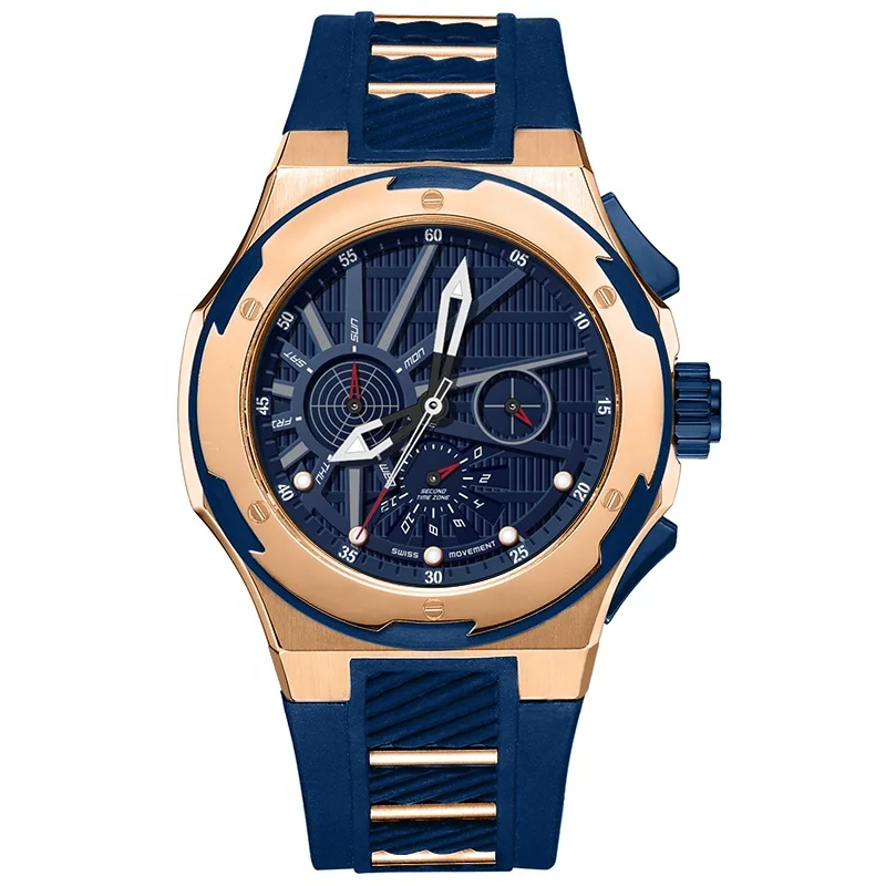 Water resistant silicone band stainless steel case fashion men wrist watch sports
