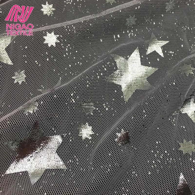 
Wholesale hexagram pattern tulle fabric glitter mesh fabric for girl dress 