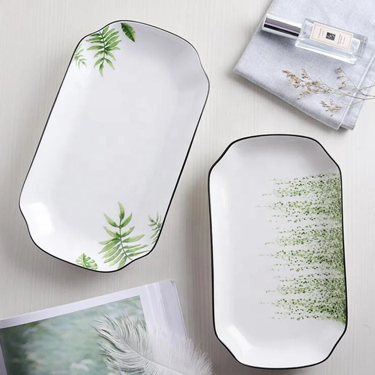 
palm leaf design fish serve plate for dinner 