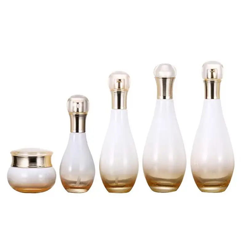 
new design cosmetic packing sets unique red lotion glass bottle and cream jar 