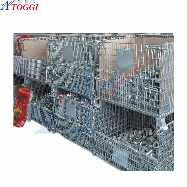 stackable wire mesh cage box metal bin storage container with wheels