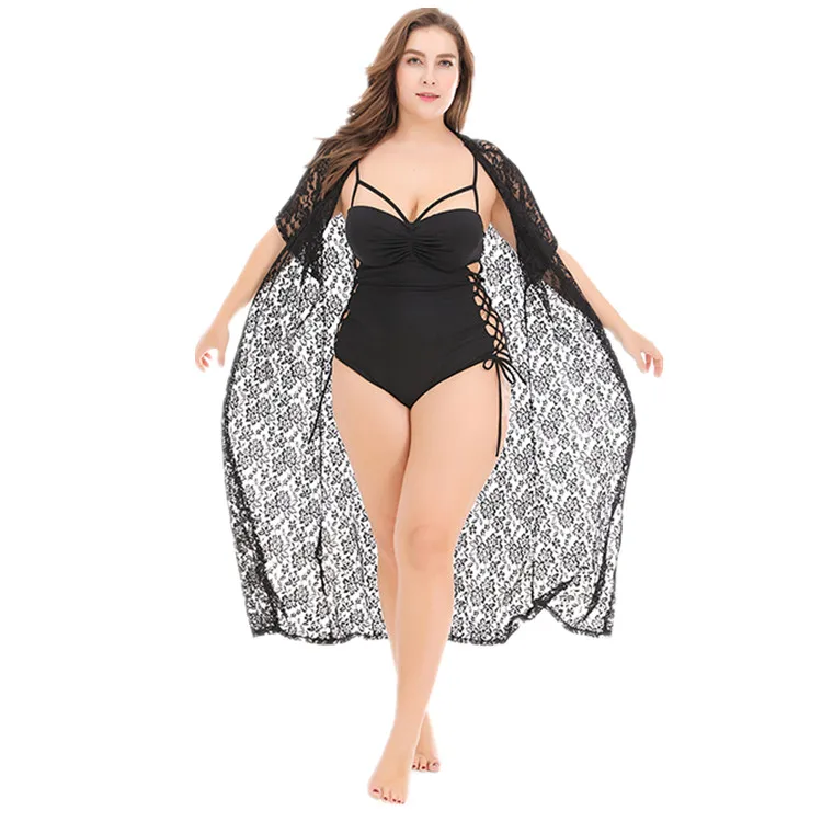 Wholesale black lace sexy long kaftan beach wear women plus size beach dress