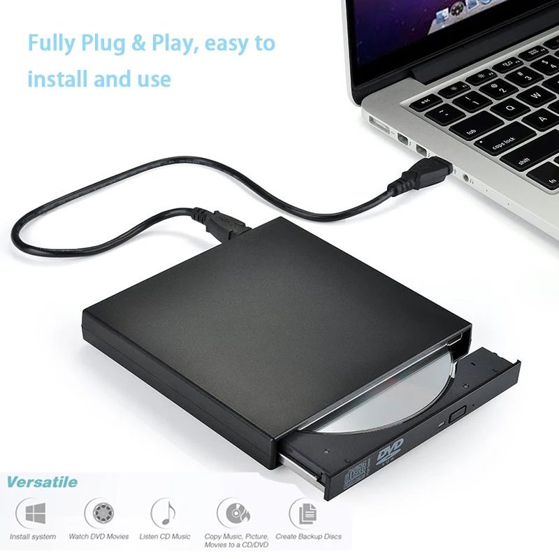 Внешний DVD ROM Оптический накопитель USB 2,0 CD/DVD-ROM CD-RW плеер горелка тонкий портативный считыватель рекордер для ноутбука
