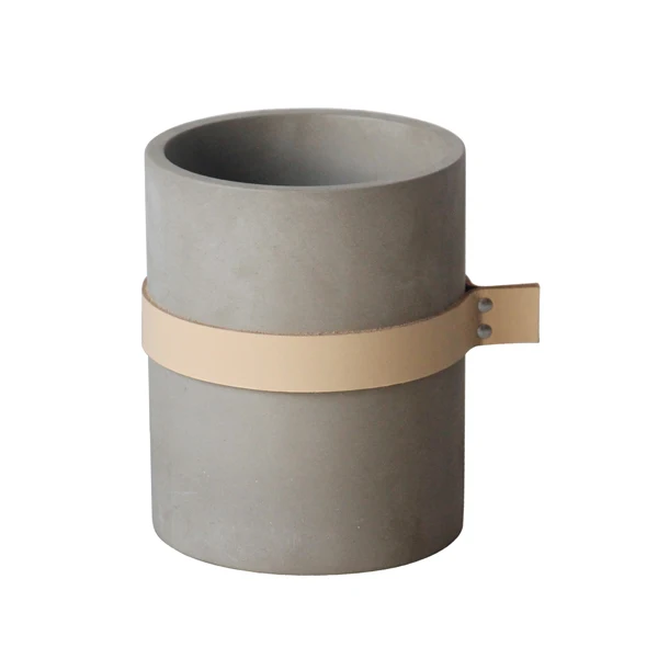 black square cement flower pot plant pot vase garden pot with leather decor